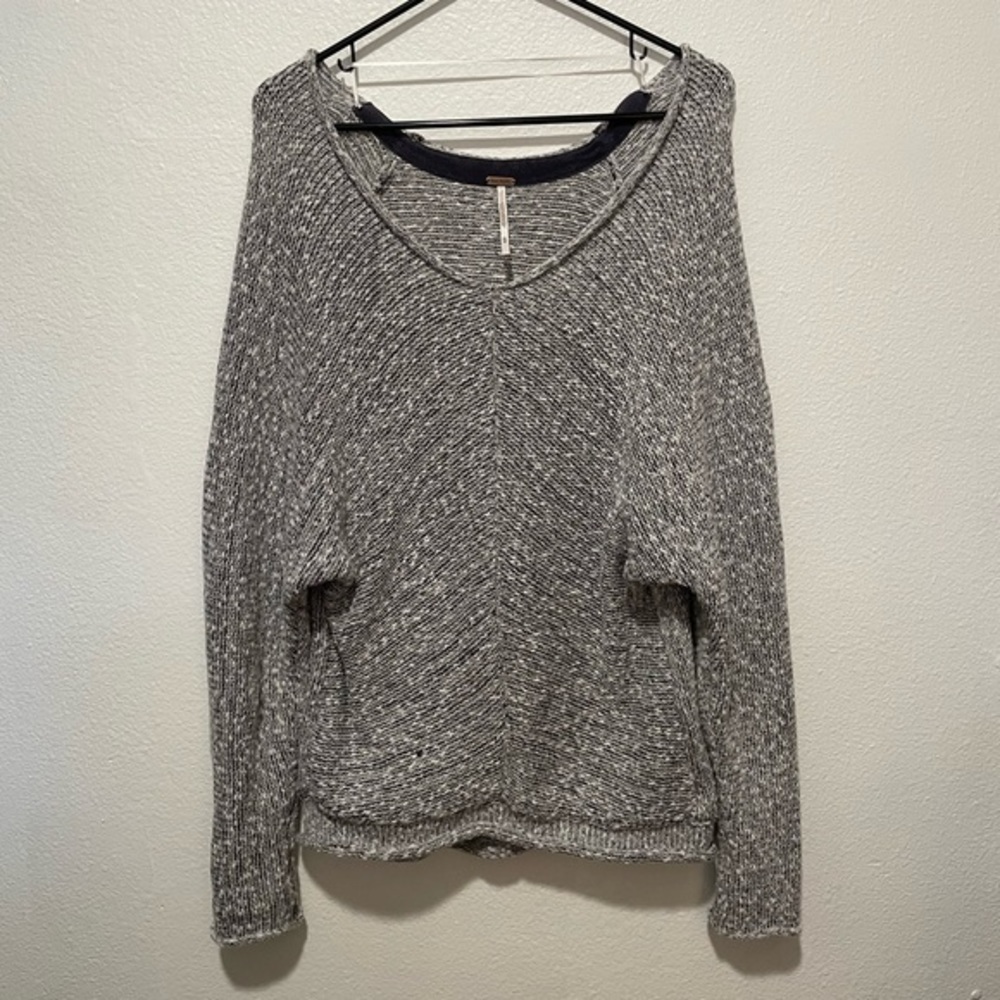Women's Free People White Gray Marled Boho Scoop Neck Sweater Size Medium